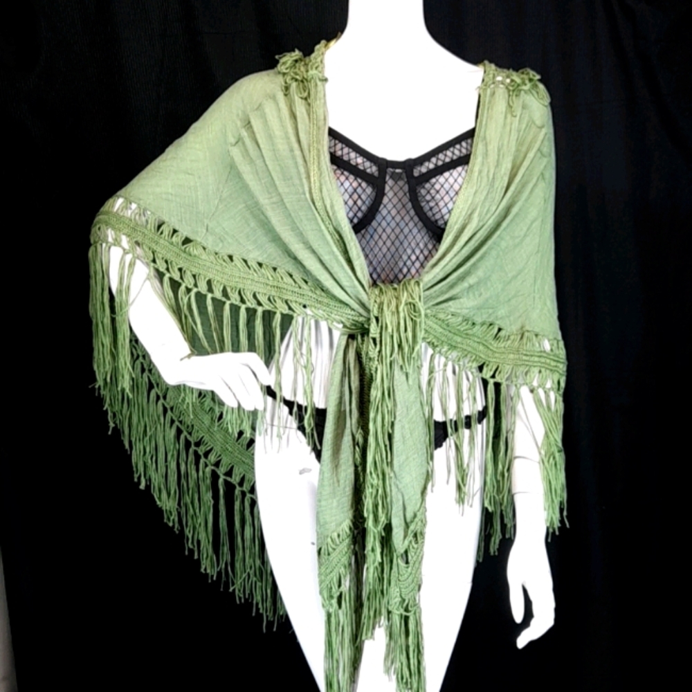 - Green Bohemian Tassel Bikini Cover Up